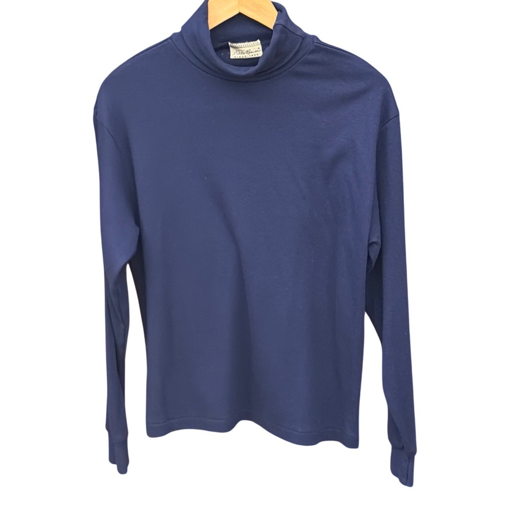 Vintage 90's Eddie Bauer Turtleneck Shirt Navy Blue Gorpcore Minimalist Preppy